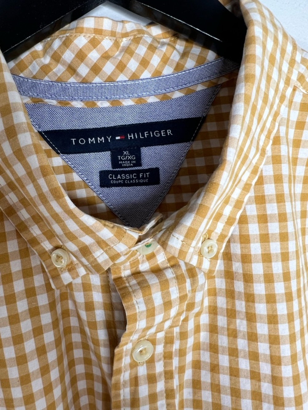 Tommy Hilfiger XL Yellow Gingham Button Down Shirt Classic Fit Cotton Preppy - Picture 5 of 10